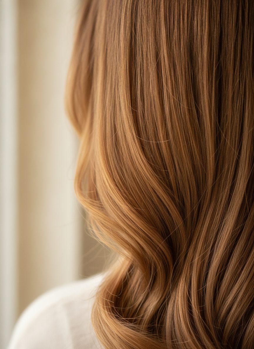 Close-up of glossy freshly-colored honey and caramel strands